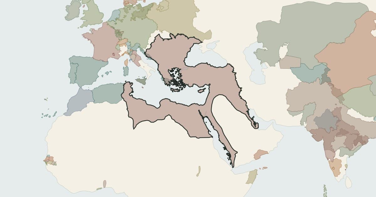 Ottoman Empire map in 1683 with its recorded territory highlighted across the eastern Mediterranean and neighboring regions